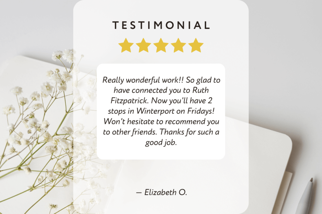 Winterport house cleaning testimonial and referral from a happy client
