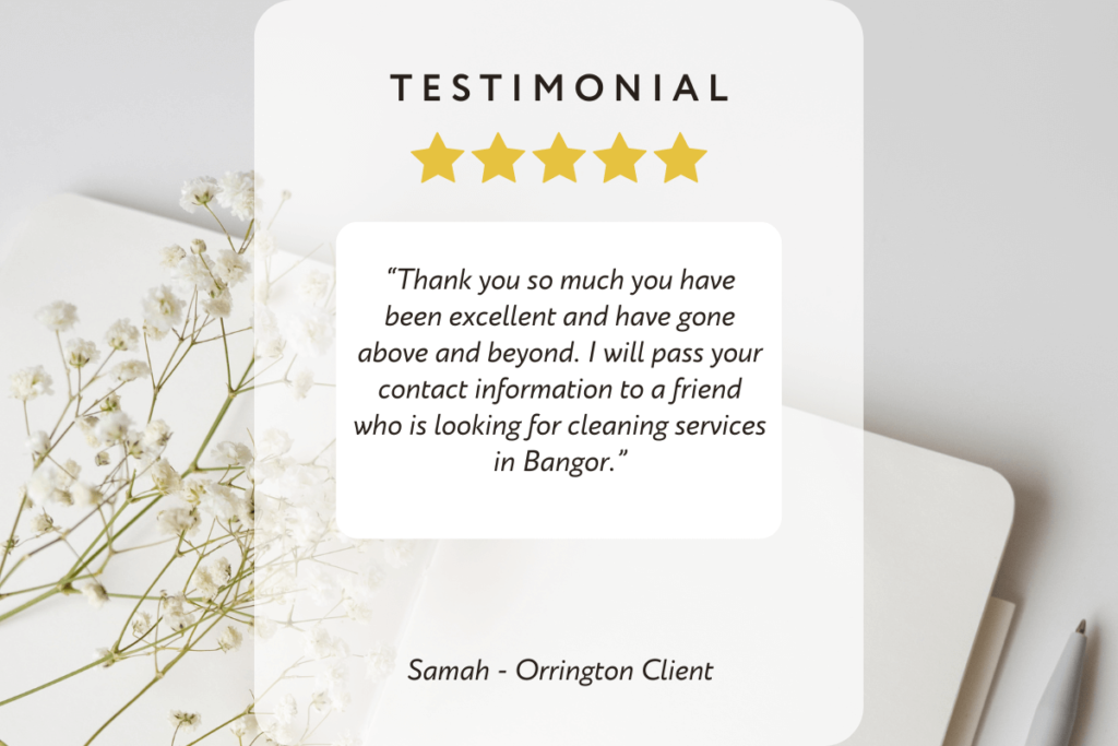 5 star Orrington house cleaning service testimonial.